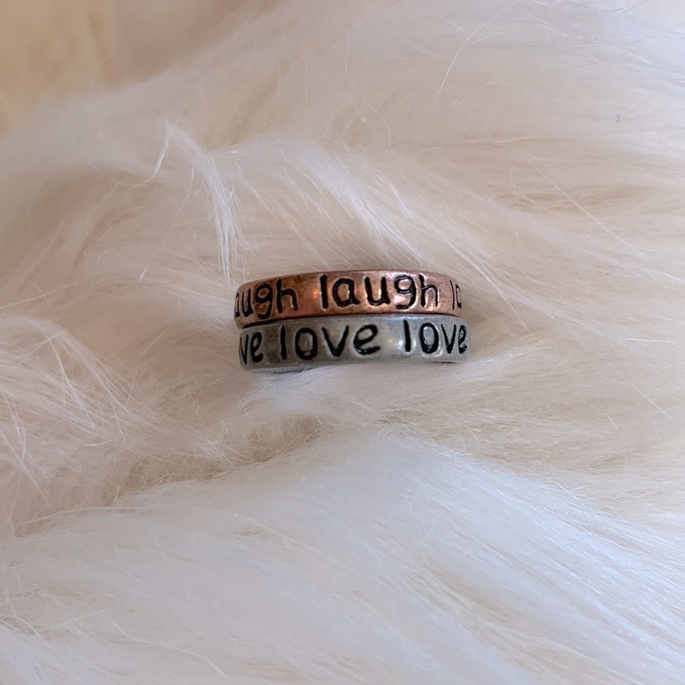 Silver Color and Bronze Color Stackable Rings Laugh & Love